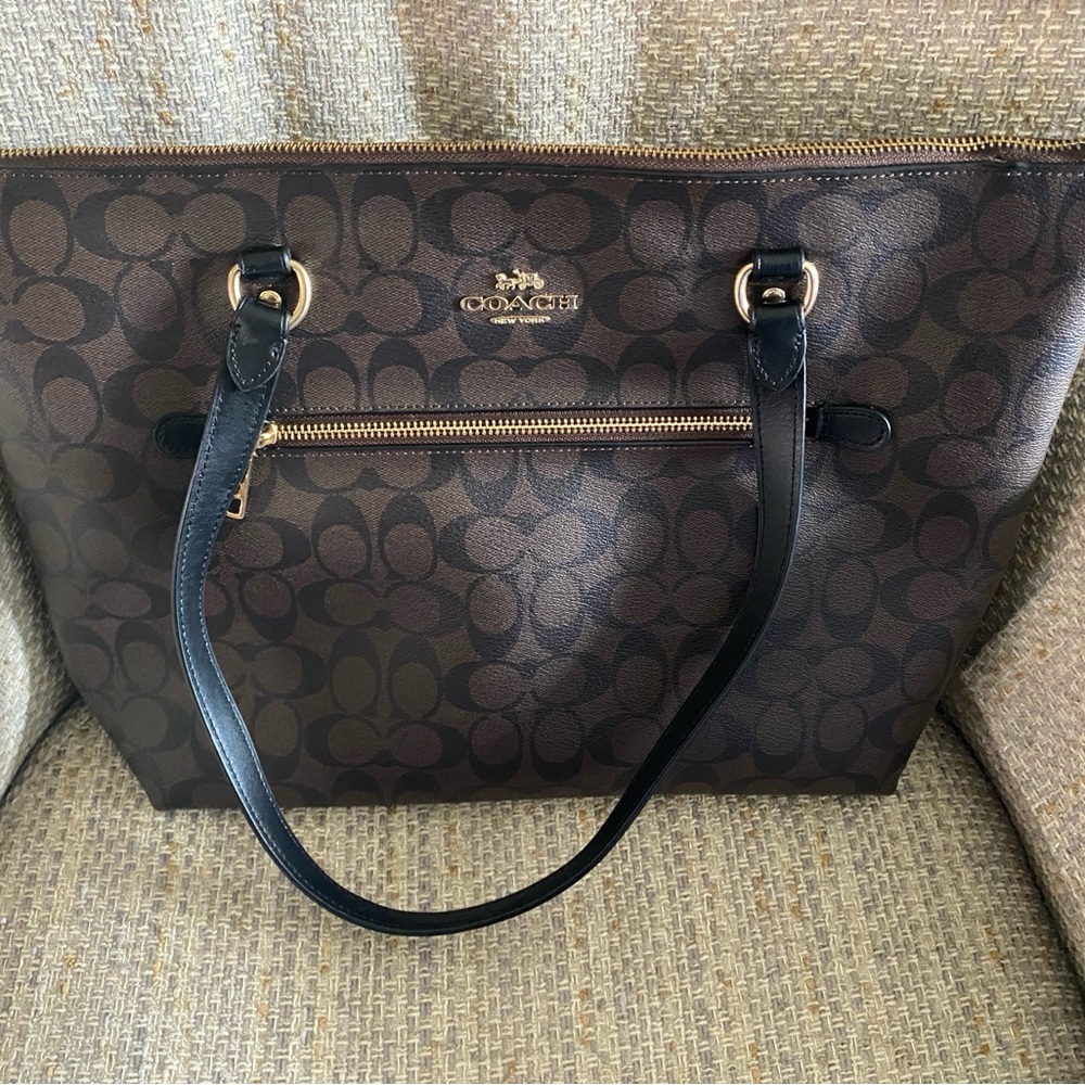 Coach Brown and Black Signature Tote Bag